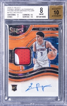 2020-21 Select Prizm Neon Orange Pulsar #4 Killian Hayes Signed Patch Rookie Card (#15/30) - BGS NM-MT 8/BGS 10
